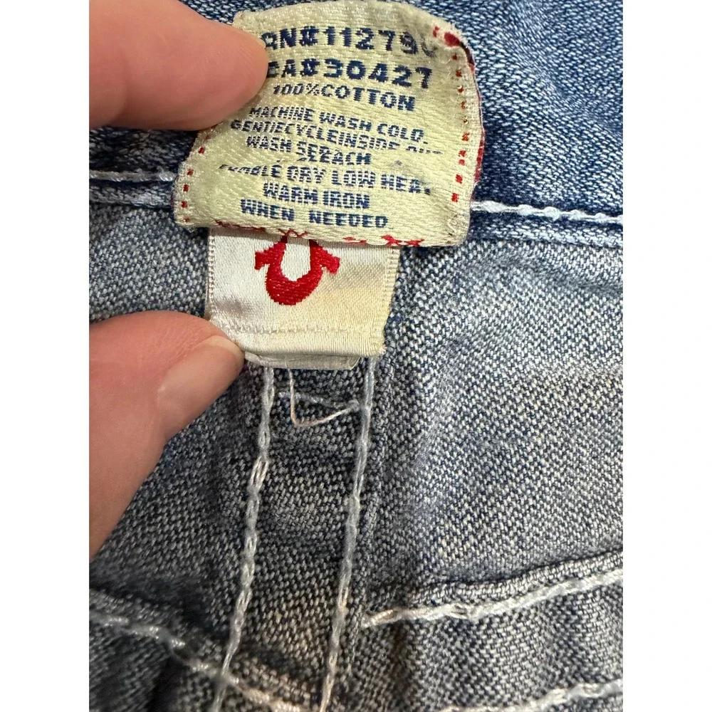 True Religion Mens Jeans Y2K USA World Tour Skull Patch Distressed‎ Size 30 x 27